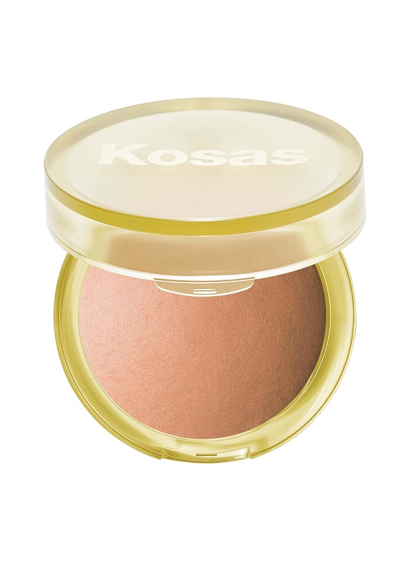 Kosas Sun Show Glowy Warmth Baked Bronzer  Contouring Powder for Cheekbones Nose  Jawline  Enriched with Concentrated Fatty Acids  TalcFree Vegan  Hypoallergenic  Beachy