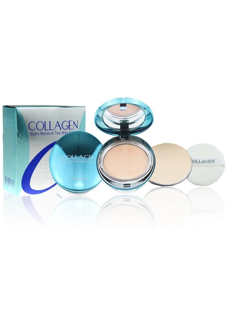 ENOUGH Collagen Hydro Moisture Two Way Cake Korean Makeup Setting Powder Foundation with Refill Full Coverage Pressed Powder for Face with SPF25 13 Bright beige