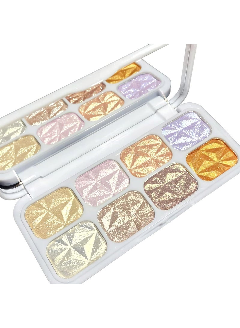 8 Colors Face Highlighter Makeup PaletteShimmer Glitter Multichrome Highlight PowderAll Sparkling Shades Can Be layered or Worn Individually to Enhance and Brighten Your Face Features