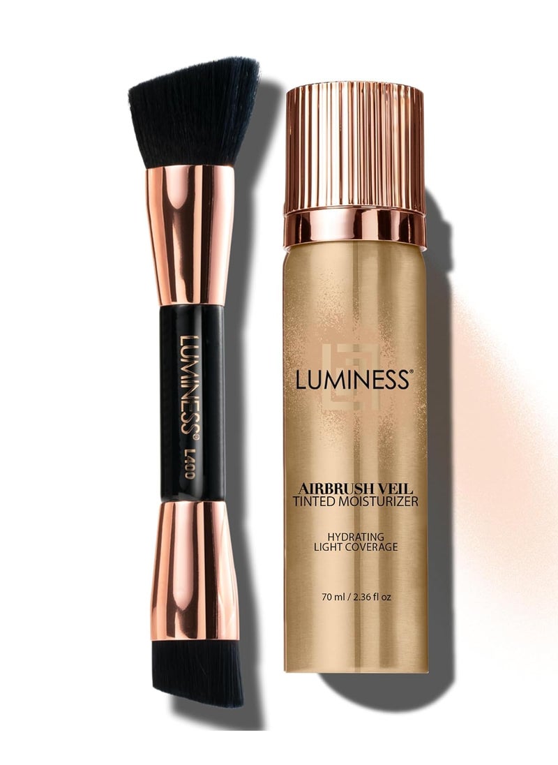 LUMINESS Airbrush Veil Tinted Moisturizer with Buffing Brush Tan 100  Lightweight Hydrating  SkinPlumping Face Moisturizer Spray  Facial Skin Tint with Hyaluronic Acid Ceramides  Aloe