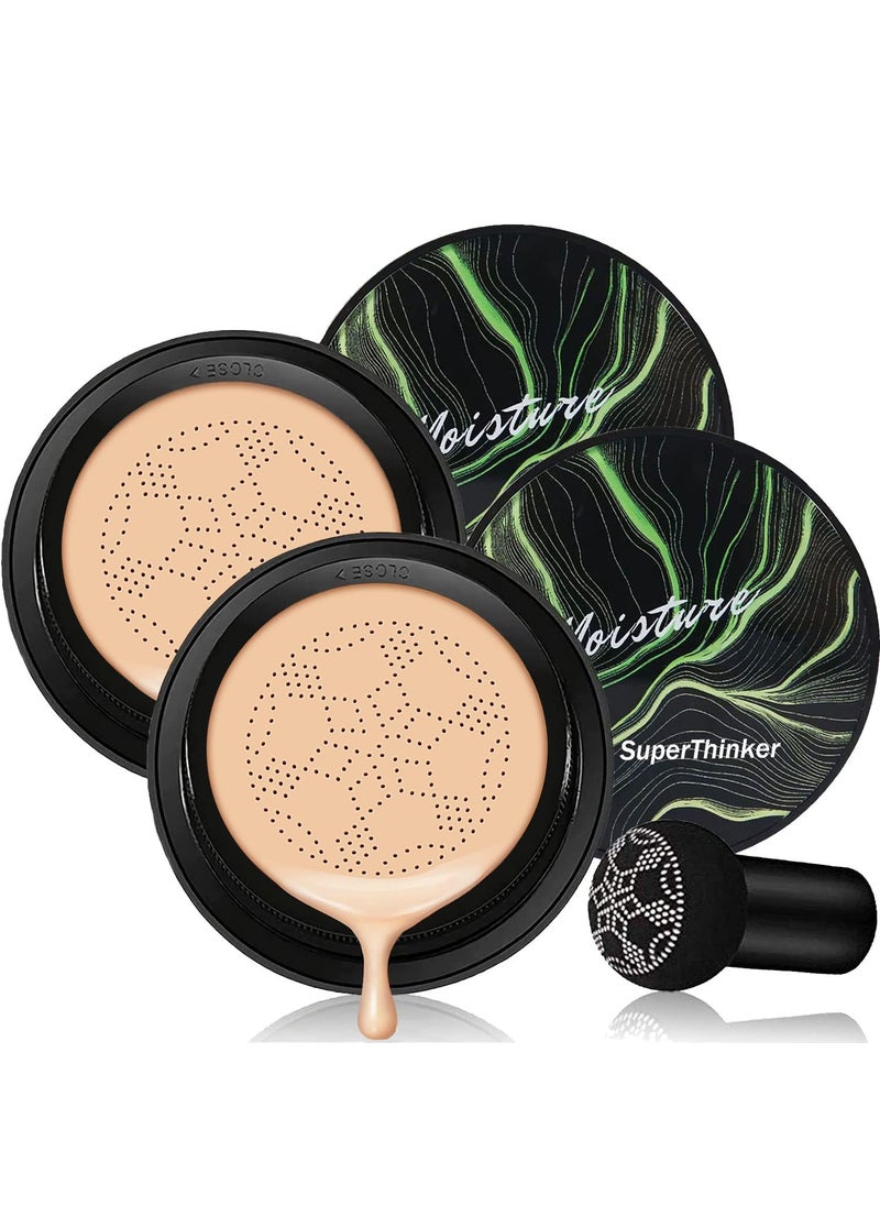 Air Cushion CC Cream Mushroom Head Foundation Moisturizing BB Cream Makeup Long Lasting Matte Concealer 2 PCS Natural