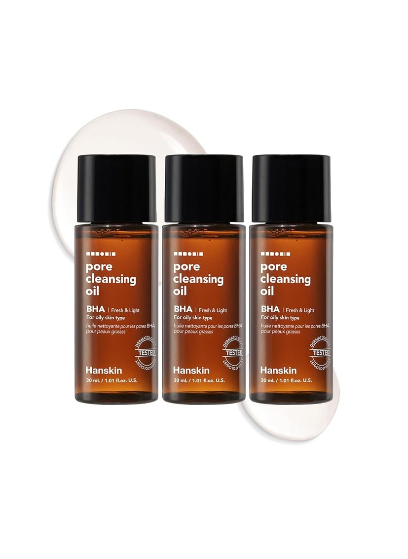 Hanskin BHA Pore Cleansing Oil Sample Trial Size Travel Size Mini Makeup Remover Set Gentle Blackhead Cleanser for Combination and Oily Skin 30 mlPack of 3