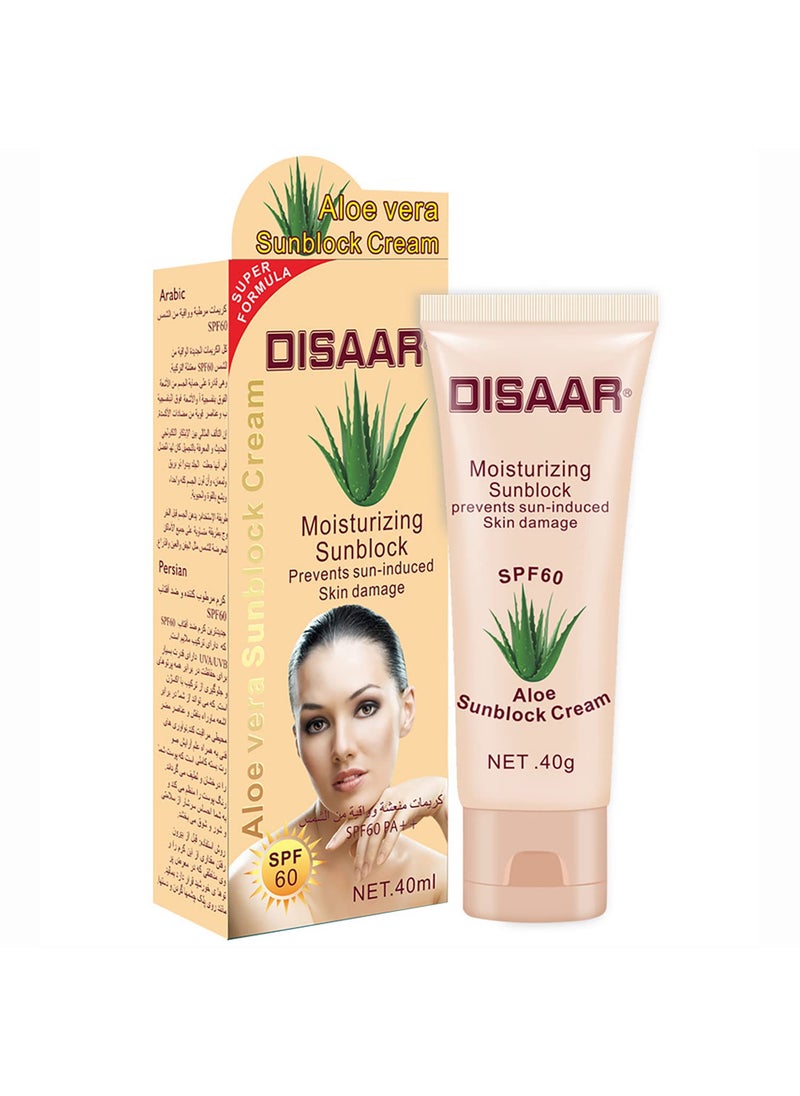 Sunblock Cream Refreshing Sunscreen Face Neck Arms Skin Damage SPF 6090 PA UVAUVB Protection 40ml135floz SPF 60 Aloe Vera Sunblock Cream