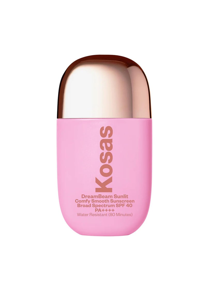 Kosas DreamBeam Water Resistant Sunscreen SPF 40  Smooth Liquid Sun Protection for Face Lightweight Makeup Base wHyaluronic Acid Ceramides  Peptides  Golden Glow Sunlit 40 ml