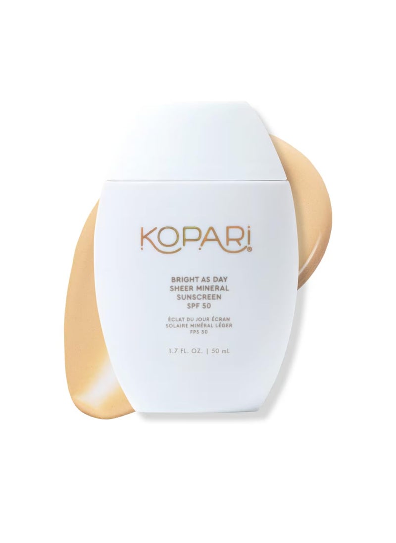 Kopari Bright as Day Sheer Mineral Sunscreen SPF 50 100 Mineral Facial Sunscreen with Vitamin C  Niacinamide Sheer Finish All Skin Tones 17 oz