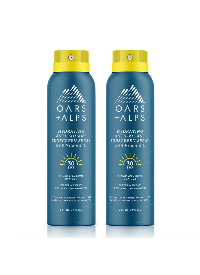 Oars  Alps Hydrating SPF 30 Sunscreen Spray Infused with Vitamin C and Antioxidants Water and Sweat Resistant 6 Oz 2 Pack