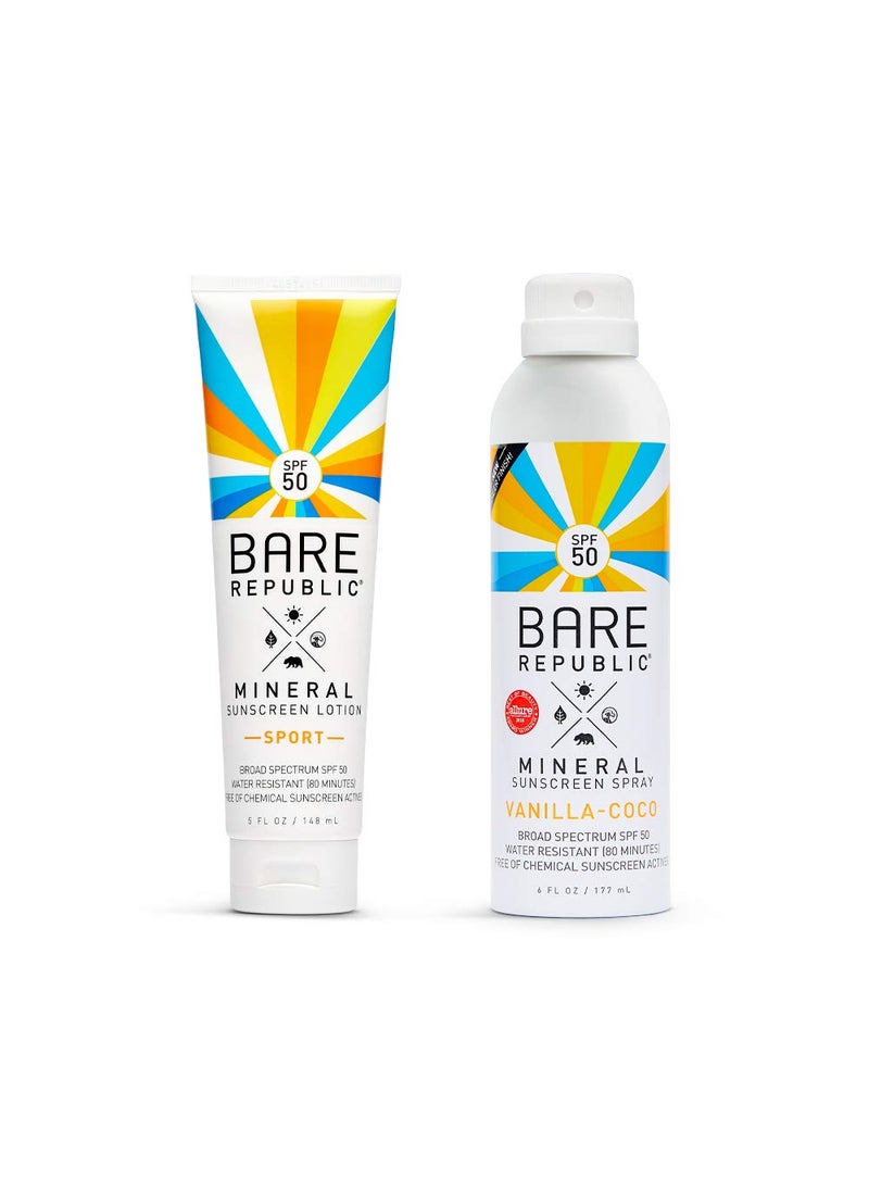 SPF 50 Mineral Sport Lotion  SPF 50 Mineral Sport Vanilla Coco Spray 2pack