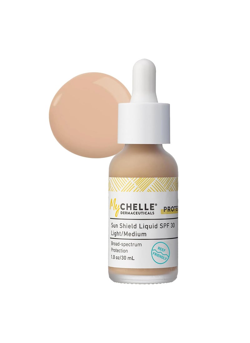 MyChelle Dermaceuticals Sun Shield Liquid Zinc SPF 30 LightMedium  Tinted Sunscreen for All Skin With OilAbsorbing Bentonite Clay  Use as Sheer Foundation or Makeup Primer for Matte Finish