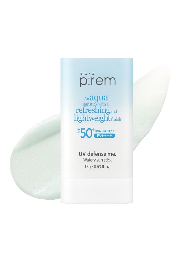 MAKE PREM UV Defense Me Watery Sun Stick SPF 50 PA Hydrating  Cooling Sun Care Stick Lightweight NonGreasy Finish Korean Sunscreen 063 fl oz 18g