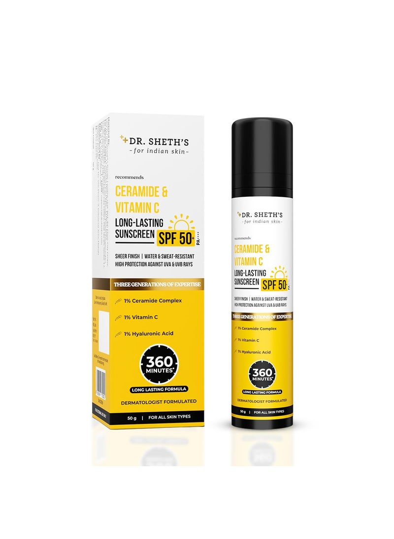 Dr Sheths Ceramide  Vitamin C Long lasting Sunscreen SPF 50 PA  Water  SweatResistant  NonGreasy  QuickAbsorbing  For Women  Men  50g