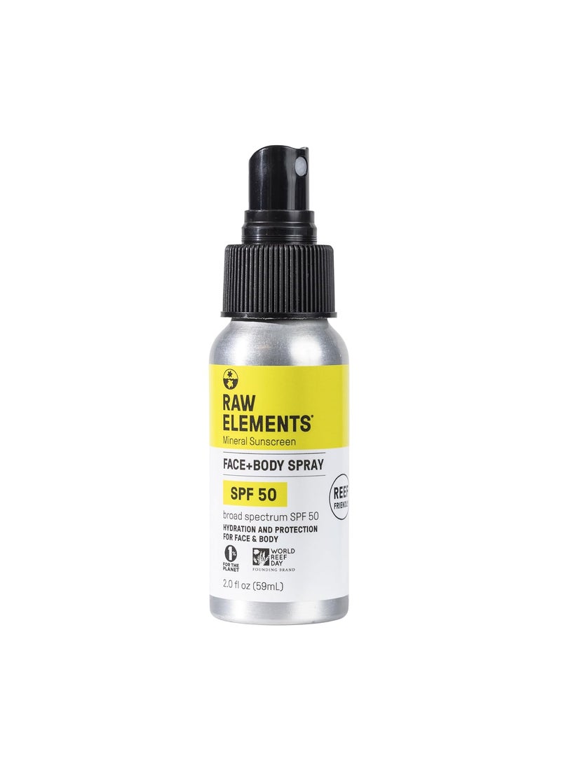 Raw Elements Face  Body Spray SPF 50 AllNatural Mineral Sunscreen  Reef Safe Water Resistant Broad Spectrum UVAUVB Protection Safe For All Ages Travel Size 2oz