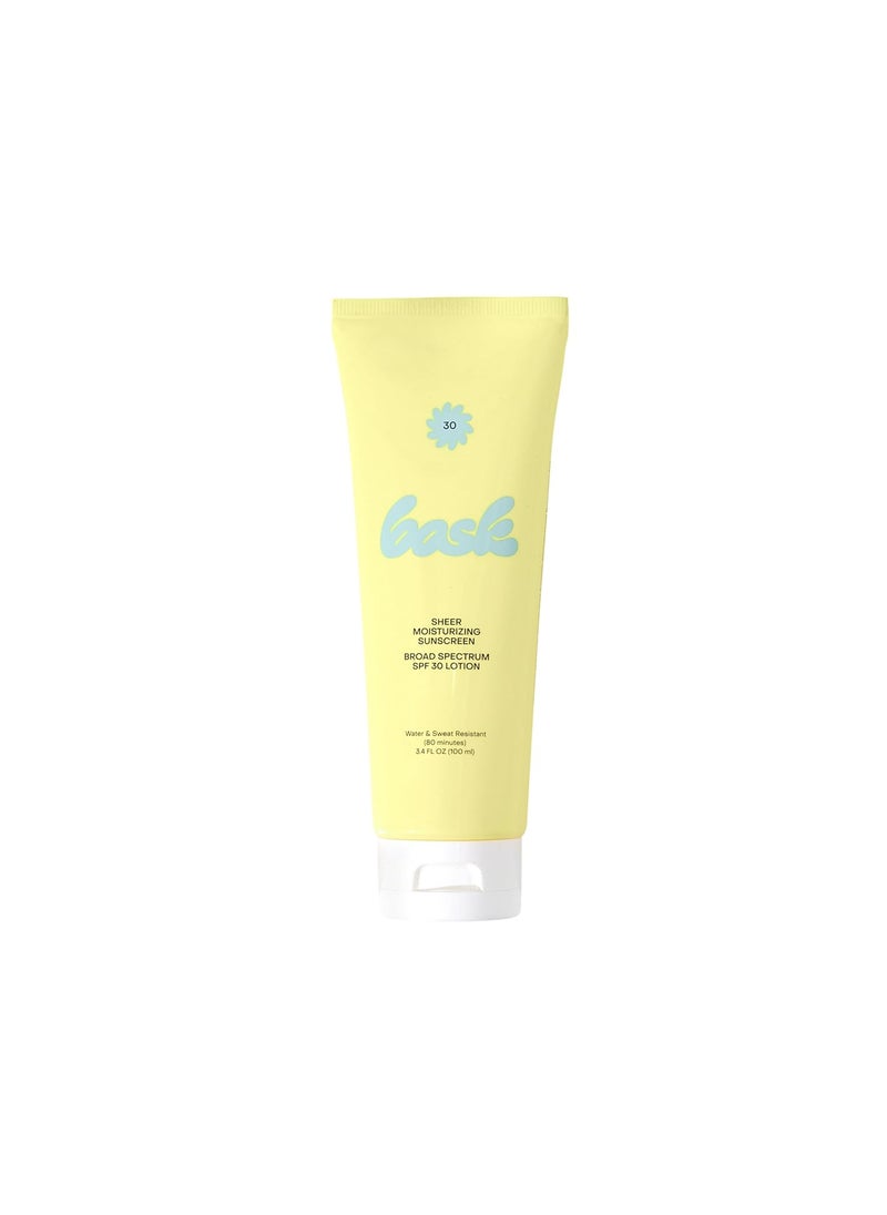 Bask Suncare SPF 30 Sheer Moisturizing Sunscreen Lotion  Broad Spectrum UVAUVB Protection Dermatologist Recommended Hydrating Lightweight  Fast Absorbing No White Cast Travel Size 34 fl oz