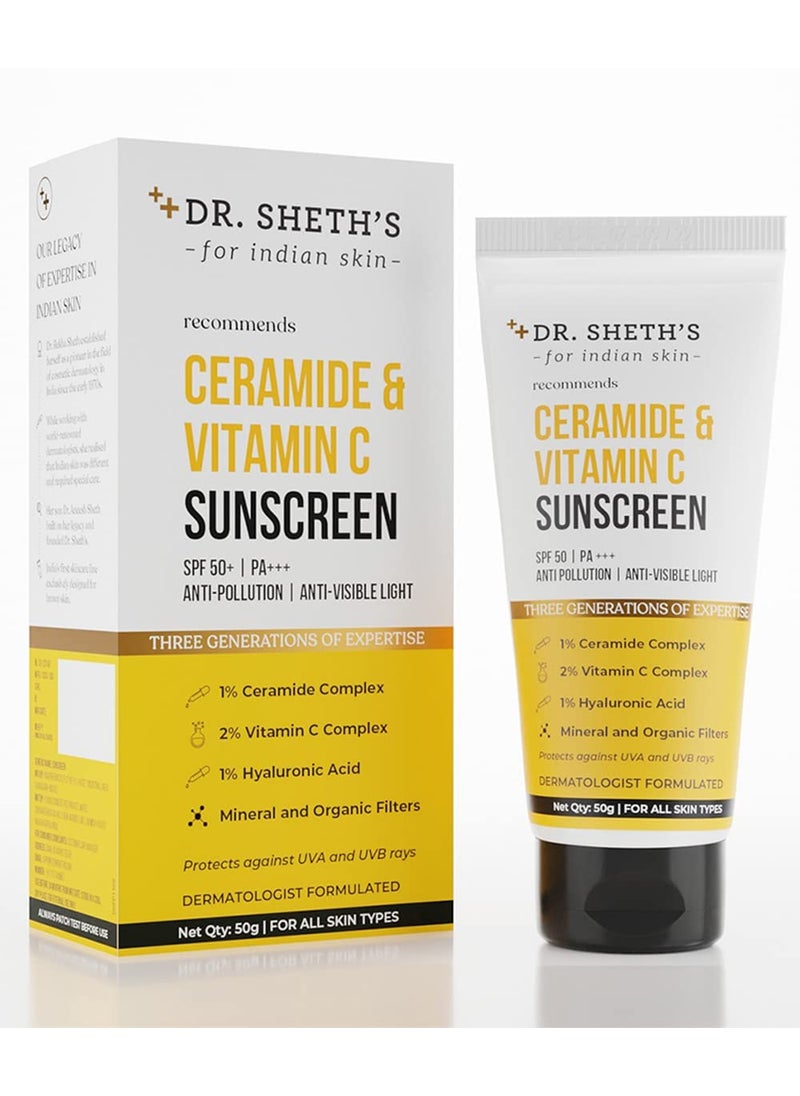 Dr Sheths Ceramide  Vitamin C Sunscreen SPF 50 PA  One Step Routine for Summer  For Women  Men  UVA UVB Sun Protection  176 Oz  50g