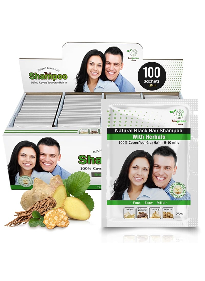 AmmoniaFree Herbal Hair Shampoo  Effectively Covers Gray Hair for Men and Women  Natural Color and Herbal Nourishment  No Stain on Skin  Natural Black 100 sachets x 25 ml