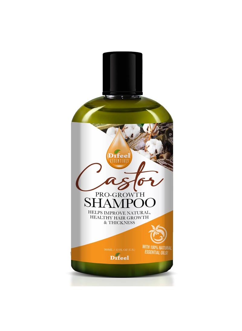 Difeel Essentials ProGrowth Castor Shampoo 12 oz  Shampoo with Castor Oil for Hair Growth Sulfate Free Shampoo made with 100 Natural Essential Oil