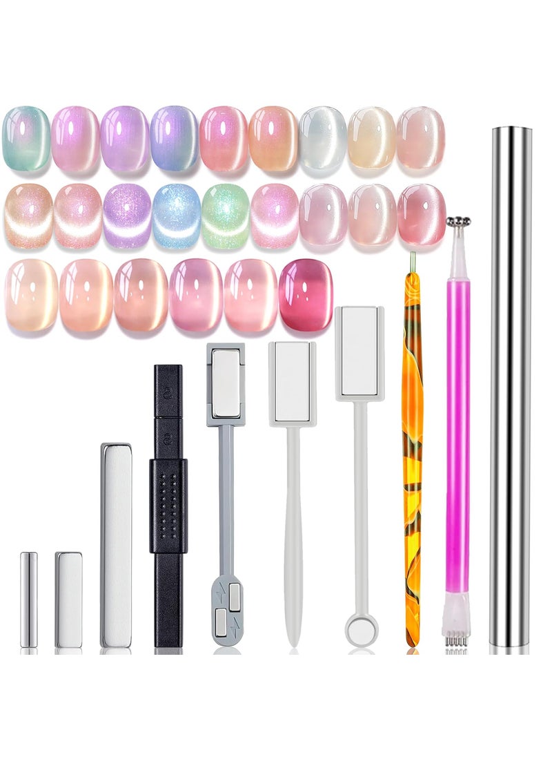 DANNEASY 10pcs Nail Magnet Tool Set Doublehead Strong Nail Art Magnet Stick Cat Eye Flower Design Nail Magnets Pen Wand Board for 9D Strip Galaxy Magnetic Cat Eye Gel Nail Polish Supply