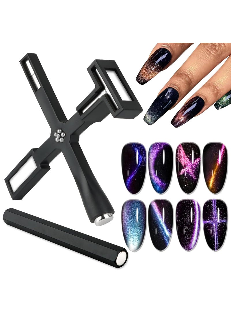 EBANKU 2PCS Nail Magnet Tools Upgraded 5 in 1 Cat Eye Magnet MultiFunction DoubleEnded Hexagon Strong Nail Magnet Stick for Cat Eye Nail Polish Personal DIY Nail Studio Or Nail SalonBlack