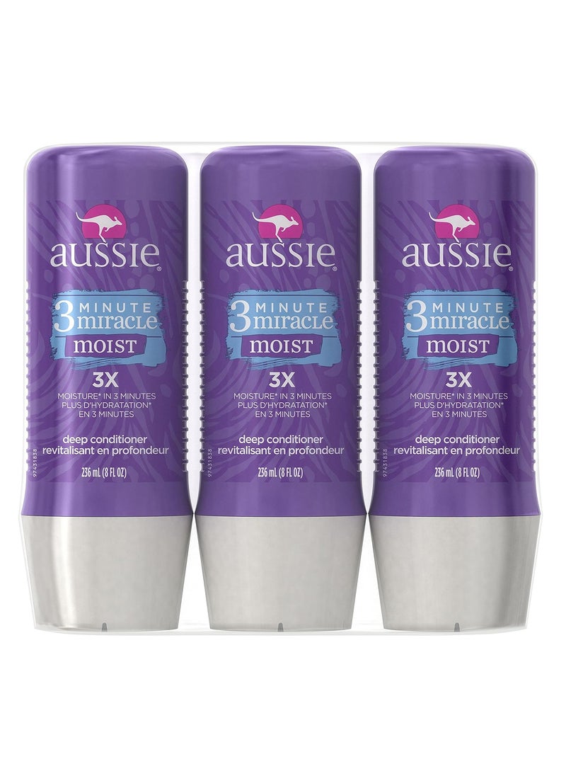Aussie 3 Minute Miracle Moist Deep Conditioning Treatment Detangler 8 Fluid Ounces Pack of 3  Deep Conditioner