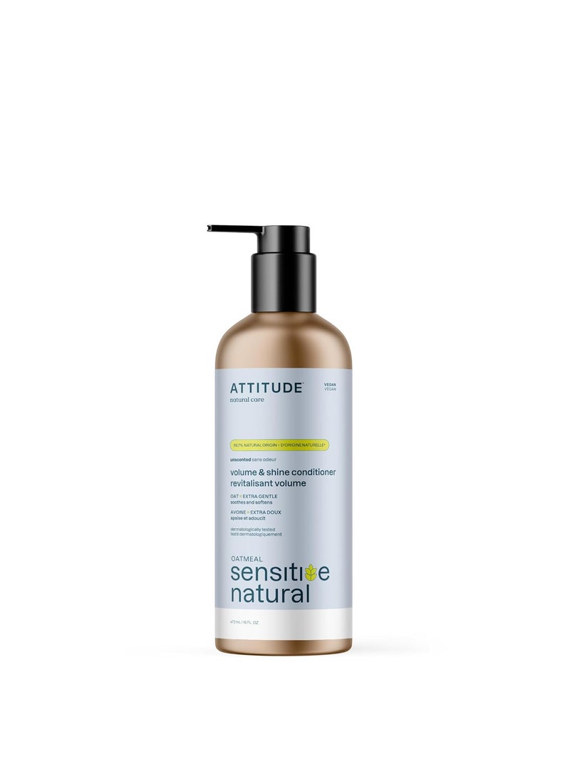 ATTITUDE Gentle Volumizing Conditioner for Sensitive Skin with Oats Dermatologically Tested Vegan Unscented Aluminum Bottle 16 Fl Oz