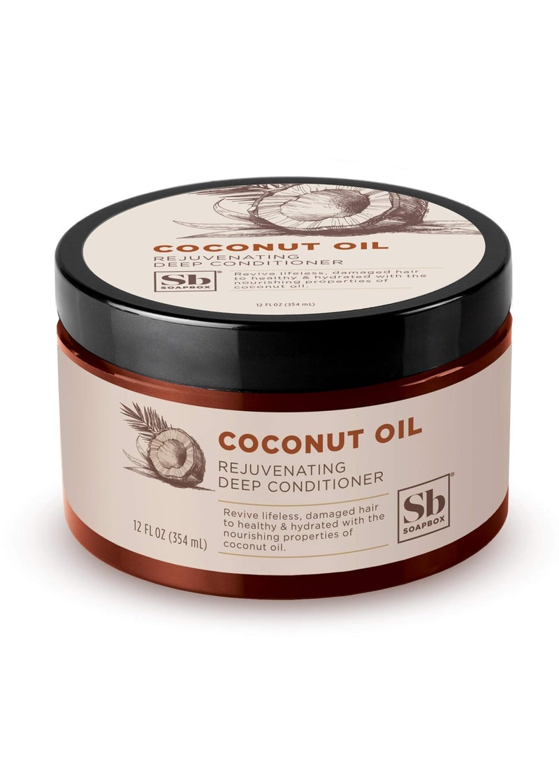 Soapbox Deep Conditioner Hydrating  Rejuvenating Coconut Oil Treatment for Natural Curly Dry or Damaged Hair Vegan Conditioner Sulfate Paraben  Cruelty  Silicone Free 12 Fl Oz