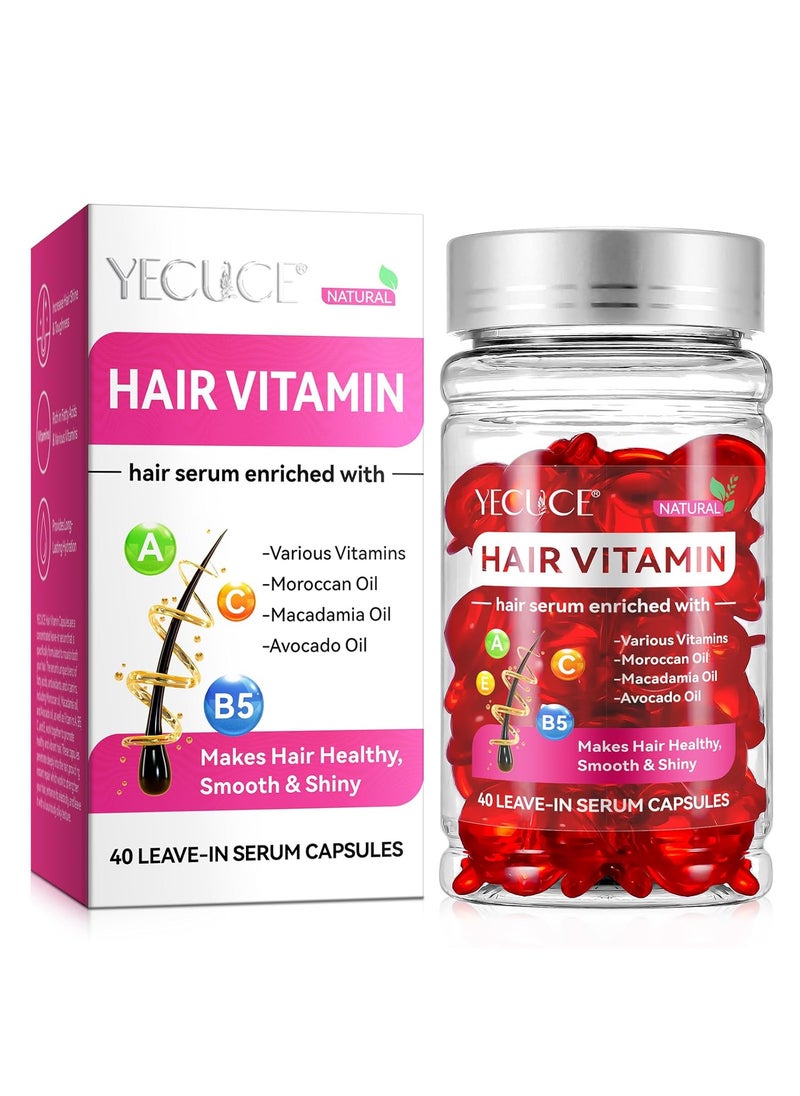 Hair Vitamin Serum Capsule Hair Treatment Serum No Rinse with Vitamins ACE Pro Vit B5 Strengthen  Hydrate Hair  For All Hair Types 40 Caps Pinl Pink