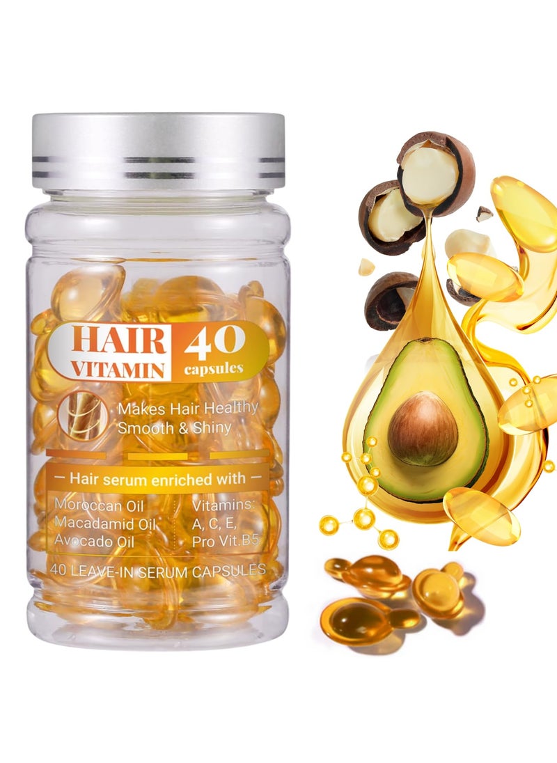 40 Hair Vitamin Capsules  LeaveIn Hair Serum Enriched with Moroccan Oil Macadamia Oil and Vitamins A C E Pro Vitamin B5 for Healthy Smooth and Shiny Hair 1PC