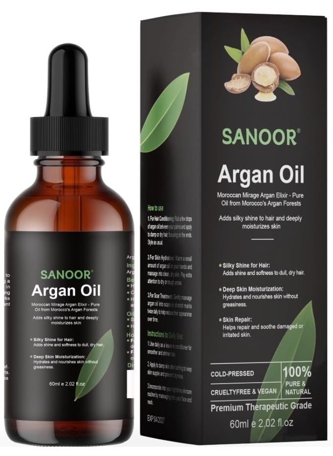 Moroccan Mirage Argan Oil Elixir  100 Pure  ColdPressed  NutrientRich Hair Butter for Hair  Skin  202oz 60ml
