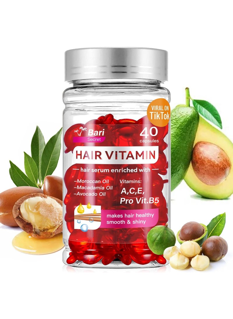 Hair Vitamins Treatment Oil Capsule  no Rinse with Argan Macadamia Avocado Oils  Vitamins A C E Pro B5  Hair Serum Oil Capsule for Women  Men  40 Capsules Red