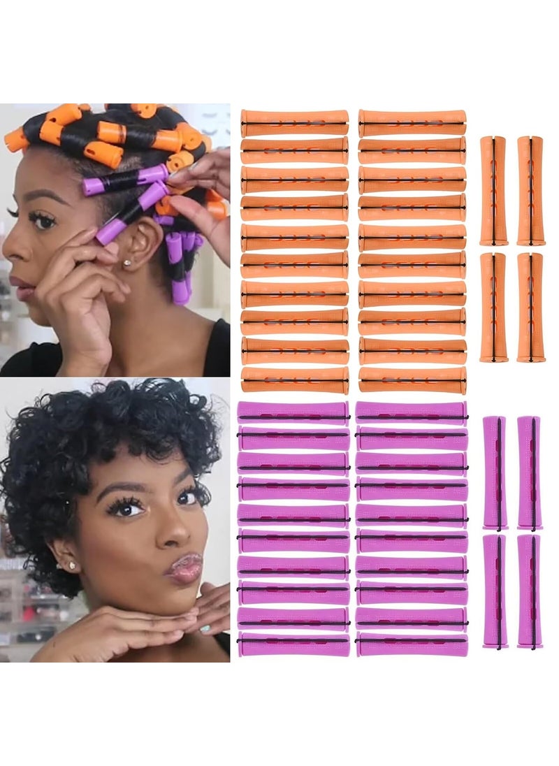 48pcs Perm Rods Set for Natural Hair Cold Wave Perm Rollers for Short Medium Long Hair Styling 2 Sizes Plastic Heatless Curling Rods for Women Purple 075inch Orange 087inch