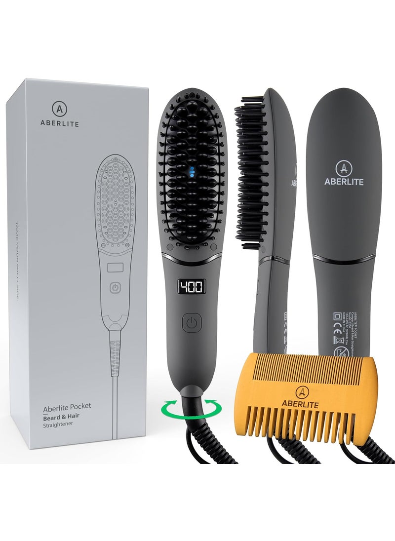 Aberlite Pocket  Compact Beard Straightener for Men  Ionic  AntiScald Technology  Beard Straightening Heat Brush Comb Ionic  for Home and Travel