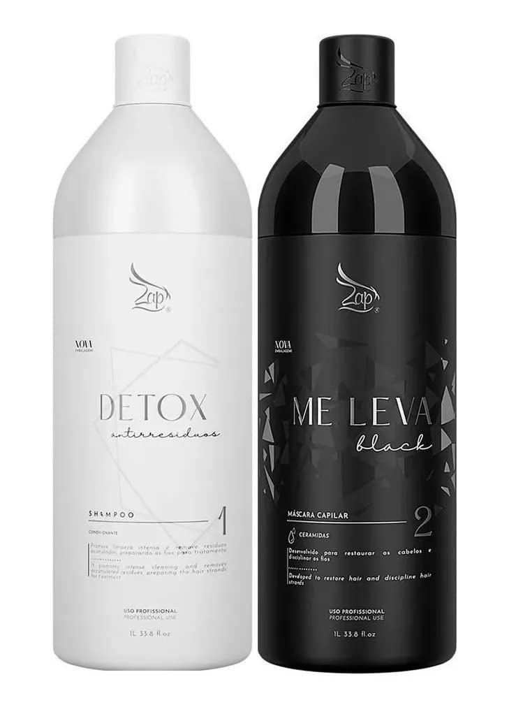 Zap Me Leva Black and Detox Kit 2L  Brazilian Keratin Treatment  Progressive Brush  Smoothing System  Frizzy Free  Volume Reducer  100 Straight Hair