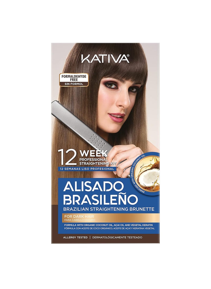 Kativa Brazilian Straightening Brunette Kit 12 Weeks of Home Use Professional Straightening with Organic Coconut Oil Aai Oil and Keratin for Straighter Softer and Shinier DarkColoured Hair