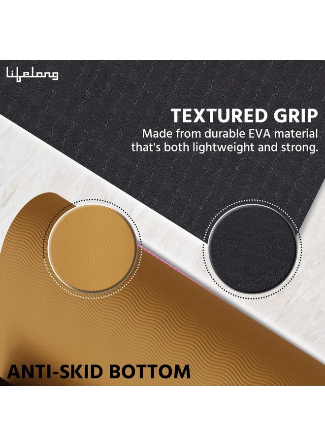 Lifelong Dual Color EVA Material Yoga Mat for Women & Men|6mm Anti-Slip Yoga Mat for Gym Workout Exercise Mat for Home Gym|Yoga Exercise (6 Months Manufacturer's Warranty, LLYM223, Black & Orange)