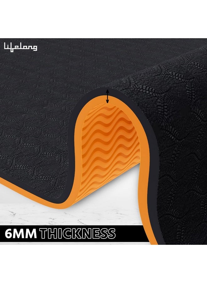 Lifelong Dual Color EVA Material Yoga Mat for Women & Men|6mm Anti-Slip Yoga Mat for Gym Workout Exercise Mat for Home Gym|Yoga Exercise (6 Months Manufacturer's Warranty, LLYM223, Black & Orange)