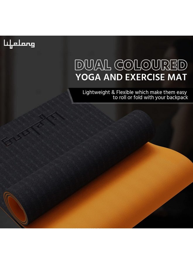 Lifelong Dual Color EVA Material Yoga Mat for Women & Men|6mm Anti-Slip Yoga Mat for Gym Workout Exercise Mat for Home Gym|Yoga Exercise (6 Months Manufacturer's Warranty, LLYM223, Black & Orange)