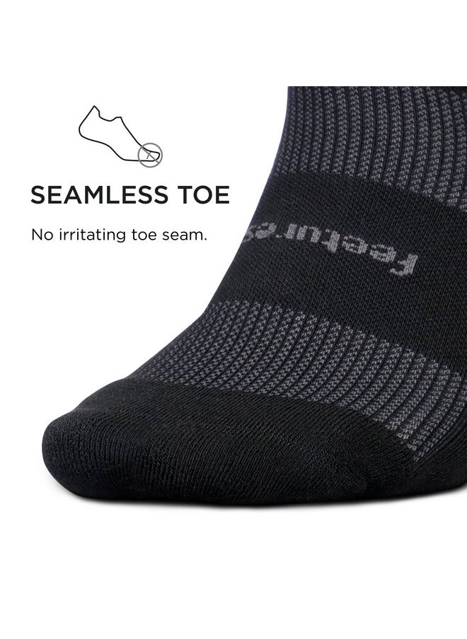 Feetures High Performance Max Cushion Ankle Sock - No Show Socks for Women & Men with Heel Tab - Black, M (3 Pair)