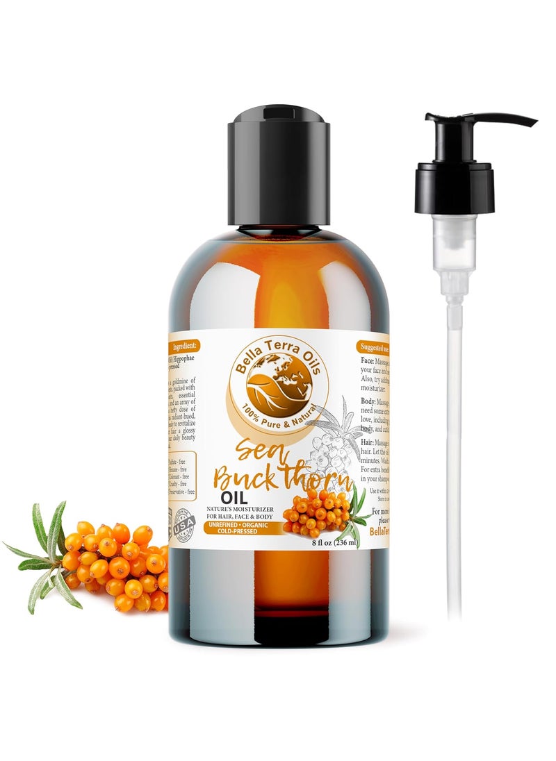 Bella Terra Oils  Organic Sea Buckthorn Oil 8oz  ColdPressed Treasure Bursting with Omega3  Omega6 A Radiant Glow in Every Bottle