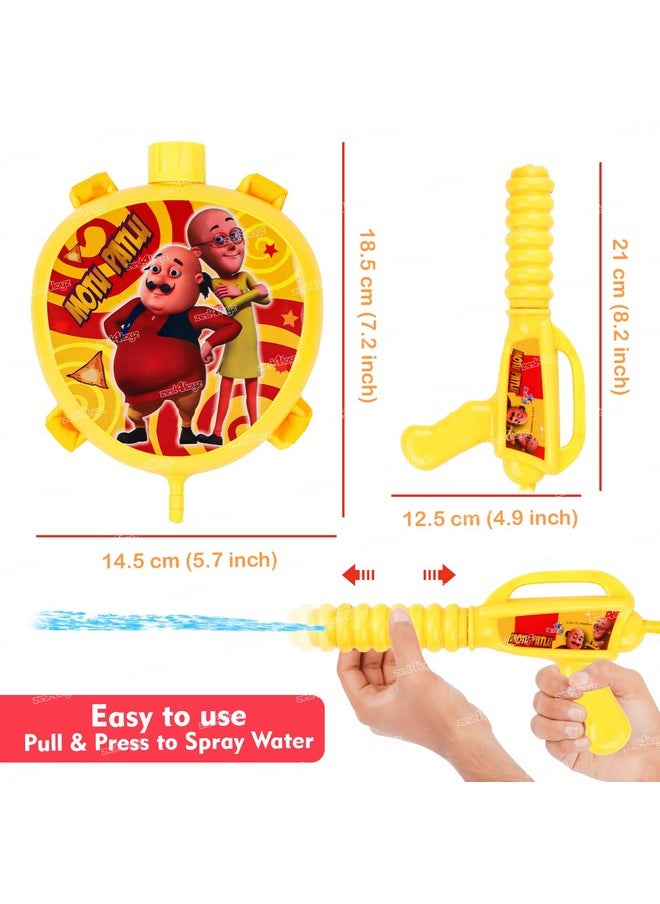 Zest 4 Toyz Holi Water Pichkari for Kids Holi Motu Patlu Backpack Water Tank with 1 Pkt Herbal Gulal and 100 Water Balloons for Holi Celebration- Boys & Girls(Mini Tank)