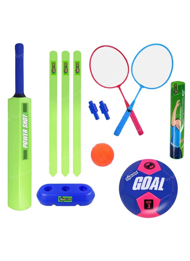 Toyshine Stricker 3 in 1 Super Sports Combo for Age 3-7 Years | Cricket | Badminton | Football for Indoor/Outdoor Play - Multi Color