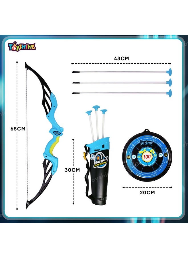 Toyshine Bow & Arrow Archery Set Outdoor Hunting Adventure Game with Safe 3 Suction Dart Arrows, Target & Quiver Sports Toy Kids 7-12 Years - Blue