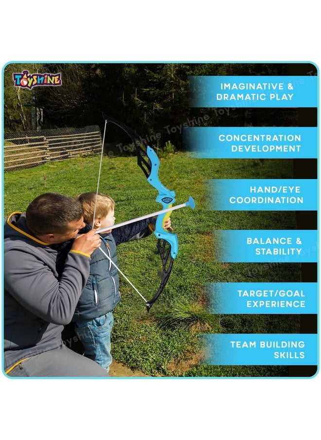 Toyshine Bow & Arrow Archery Set Outdoor Hunting Adventure Game with Safe 3 Suction Dart Arrows, Target & Quiver Sports Toy Kids 7-12 Years - Blue