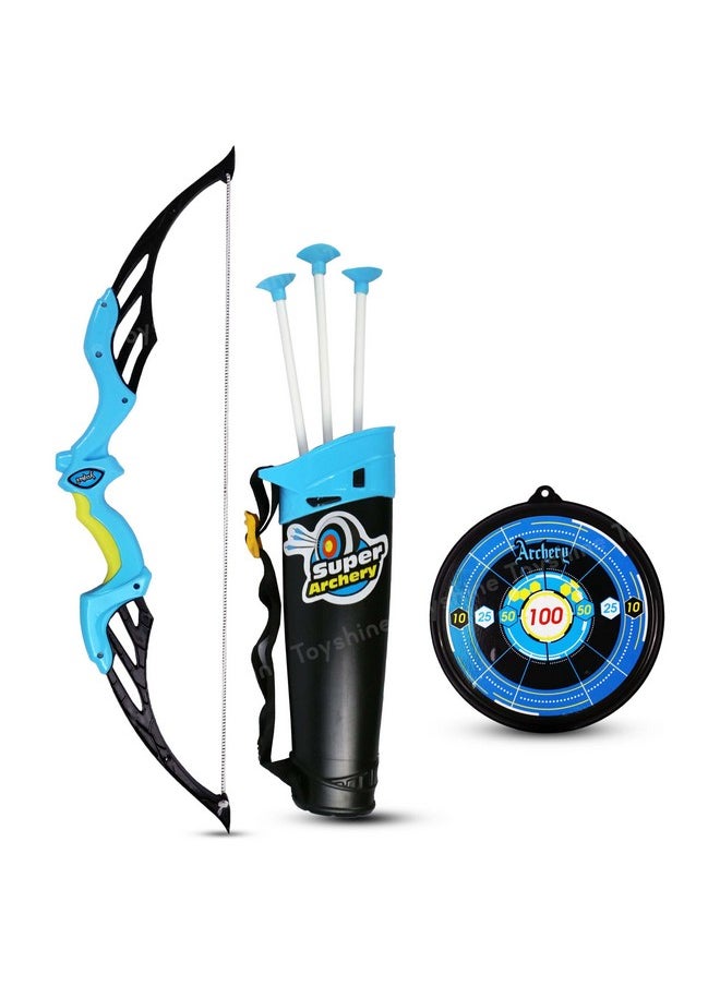 Toyshine Bow & Arrow Archery Set Outdoor Hunting Adventure Game with Safe 3 Suction Dart Arrows, Target & Quiver Sports Toy Kids 7-12 Years - Blue