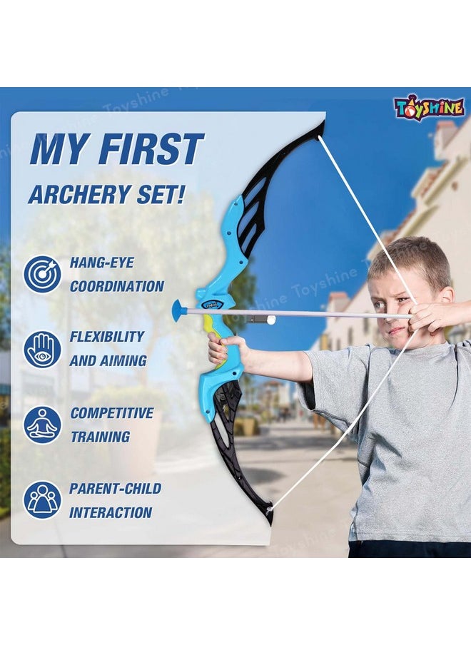 Toyshine Bow & Arrow Archery Set Outdoor Hunting Adventure Game with Safe 3 Suction Dart Arrows, Target & Quiver Sports Toy Kids 7-12 Years - Blue