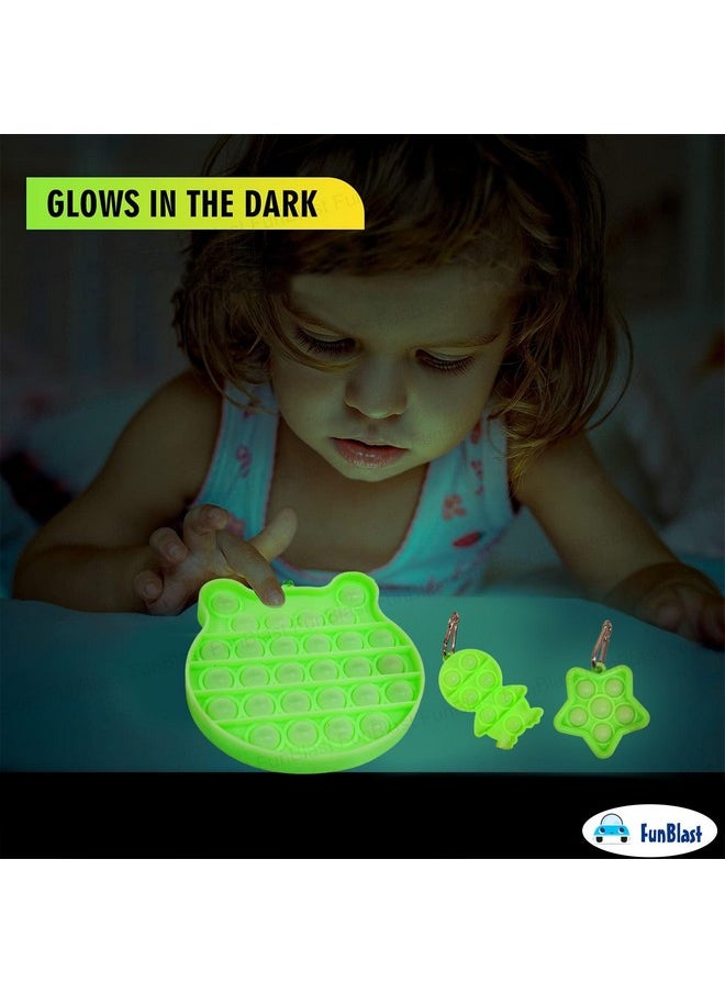 FunBlast Pop it Set (Pack of 3) Glow in The Dark Pop it Fidget Toy, Kids Toys, Pop Bubble Fidget Toys with 2 Keychain-41 Bubbles - (Multicolor)