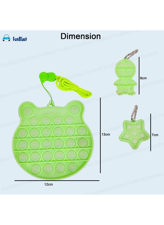 FunBlast Pop it Set (Pack of 3) Glow in The Dark Pop it Fidget Toy, Kids Toys, Pop Bubble Fidget Toys with 2 Keychain-41 Bubbles - (Multicolor)