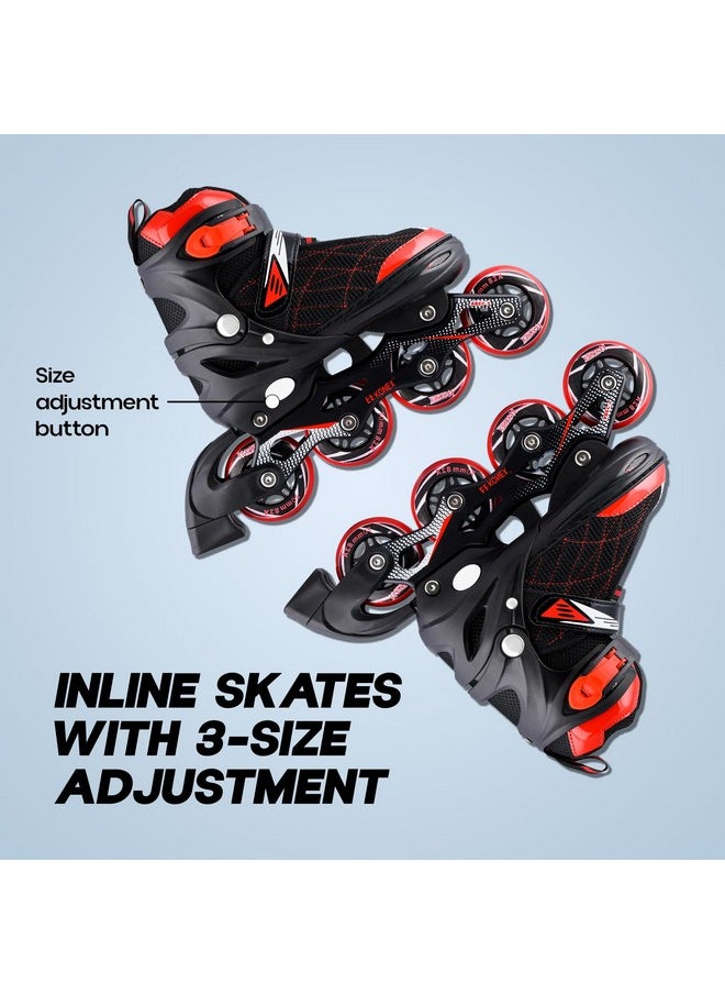Konex 4 Wheel Inline Skates | Adjustable PU Wheel Roller Skating Shoes for Boys and Girls (Medium, 32-34, Red)