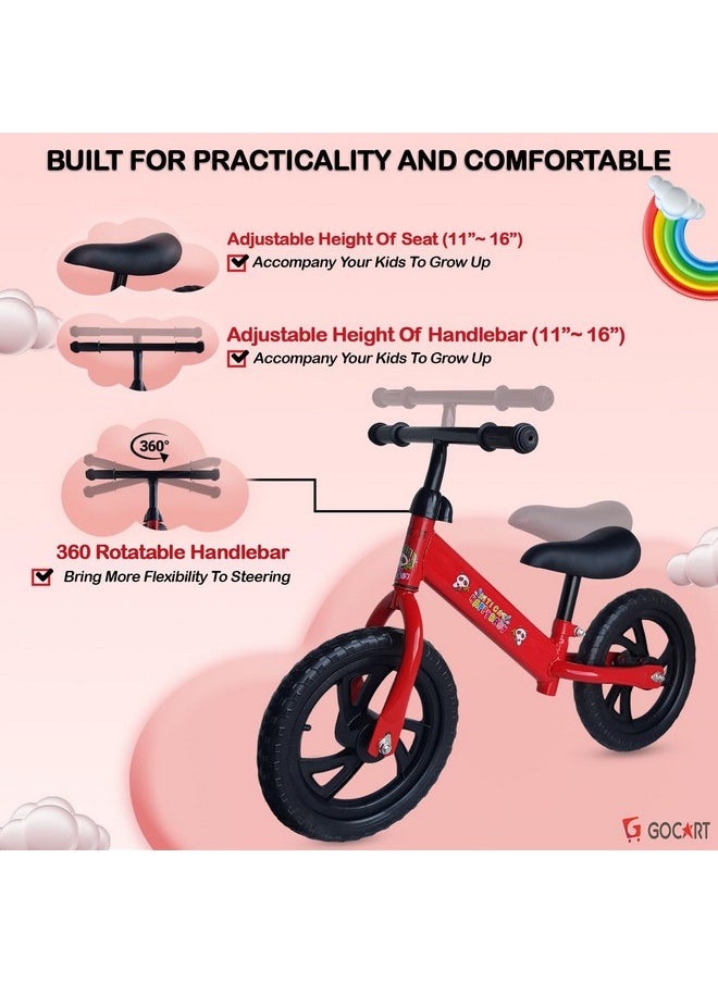 GOCART WITH G LOGO Lightweight Pedal Free Adjustable Seat Kids Balance Bicycle For Girls And Boys (Red, Black Mag Wheel), Rigid