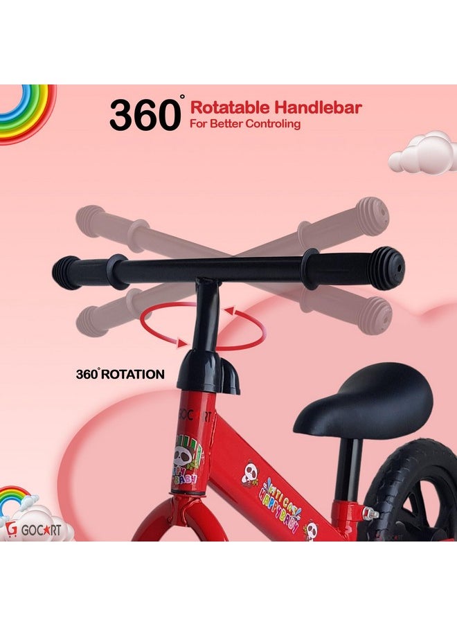 GOCART WITH G LOGO Lightweight Pedal Free Adjustable Seat Kids Balance Bicycle For Girls And Boys (Red, Black Mag Wheel), Rigid