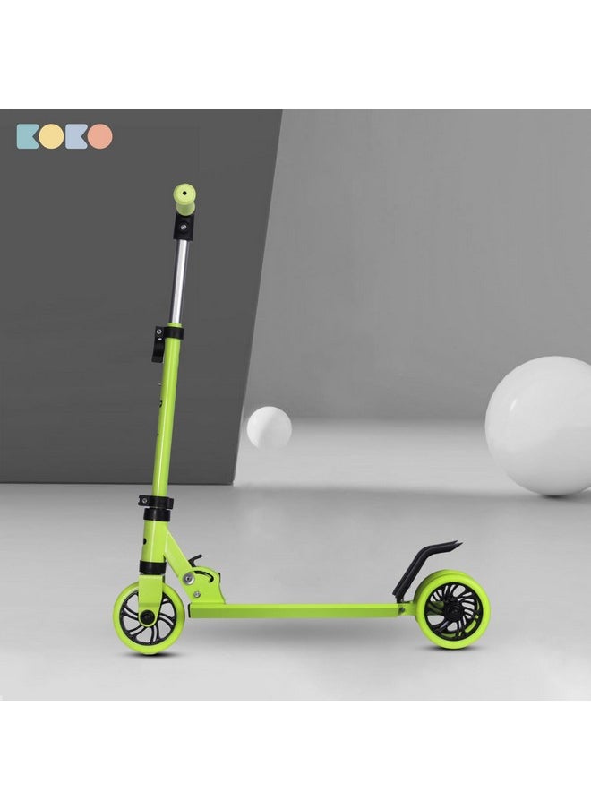 Koko Rowdy Kick Skate Scooter with Adjustable Height and Portable, Kids Scooter with Led PVC Wheels for Age 3+ (Max User Weight: 50kg) (Green)