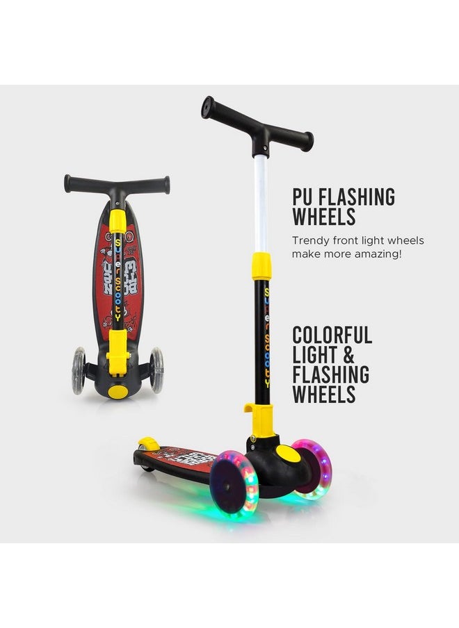 NHR Smart Kick Scooter, 3 Adjustable Height, Foldable Scooter, Skate Scooter for Kids, Attractive PVC Wheel with Led Light for Kids, Age Upto 3+ Years (45 Kg, Black)